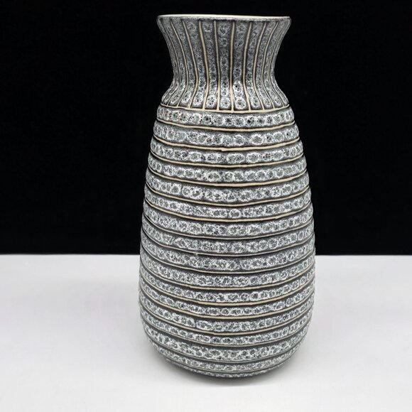 Handcrafted Ceramic Vase With Textured Striped Design Thailand 10" - Picture 5 of 7